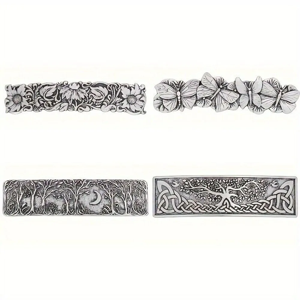 4pcs Vintage Crow Rectangular Hairclip, Hair Clip, Hair Barrettes, Vintage Viking Celtic Knot Protection Hair Clip Jewelry