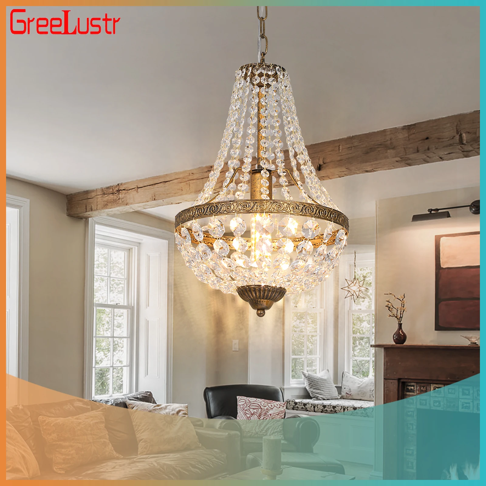 

Crystal Chandelier Retro Pendant Light E26 Bulb Ceiling Lamp Living Dining Rpom Lustre Fixture Hanging Light Vintage Home Decor