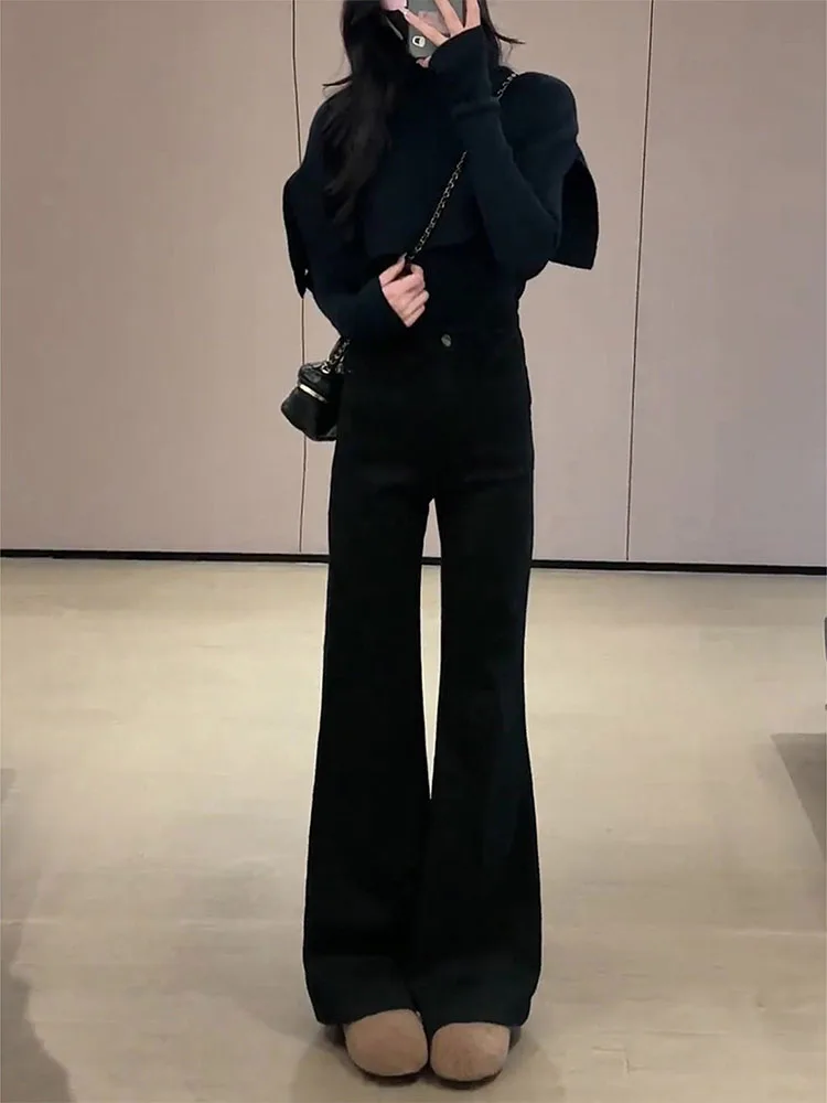 กางเกงยีนส์ทรงบลูเอฟซี เอวสูง ขากระดิ่ง ผู้หญิง ฤดูหนาว 2025 รุ่นใหม่ ทรงสลิม ขาบาน สไตล์ลำลอง ใส่ทำงานได้