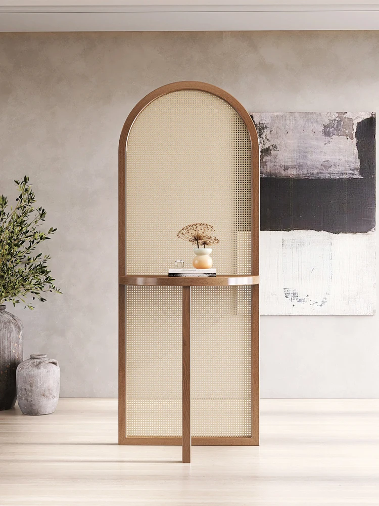 

Japanese rattan woven screen partition, home foyer storage rack, living room, bedroom, movable cover, retro flower rack, seat sc