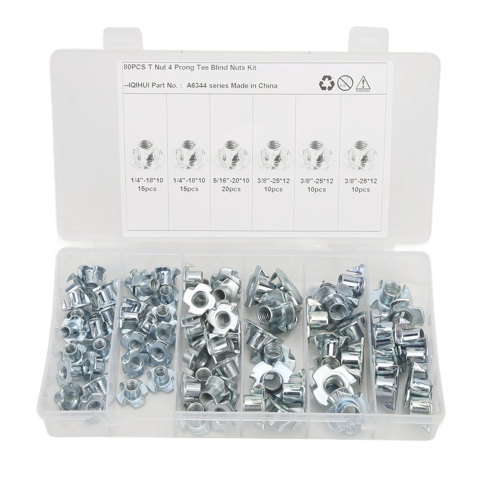 

80Pcs T Nuts Carbon Steel Galvanized Layer Rust Resistant Sturdy 1/4in 5/16in 3/8in Pronged Tee Nut
