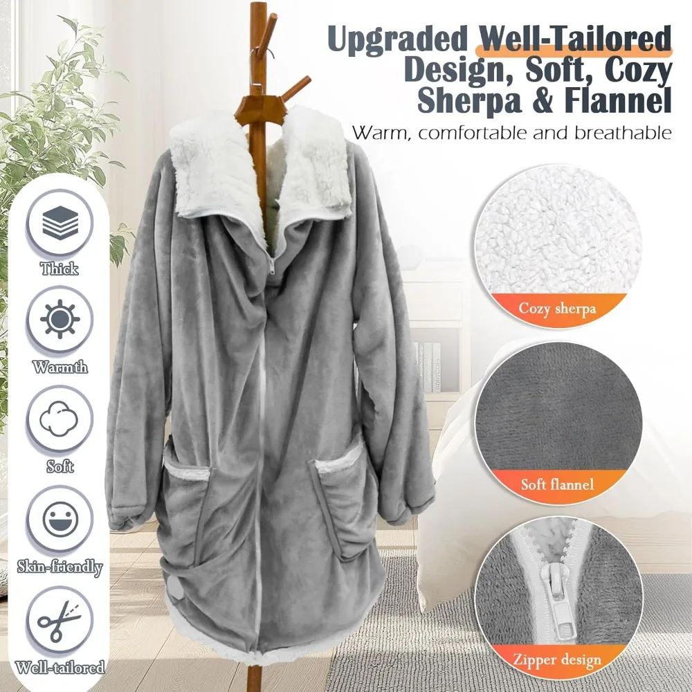 بطانية تسخين كهربائية مع سحاب وأكمام وغطاء للرأس لراحة يمكن ارتداؤها