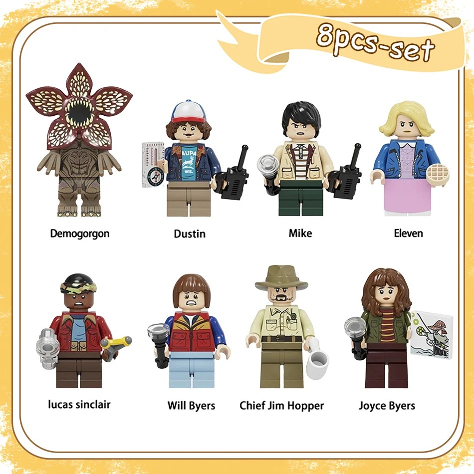 8Pcs/Set The Horrible Movie Dustin Mike Lucas Will Eleven Model Building Blocks Construction Bricks Toys For ollection