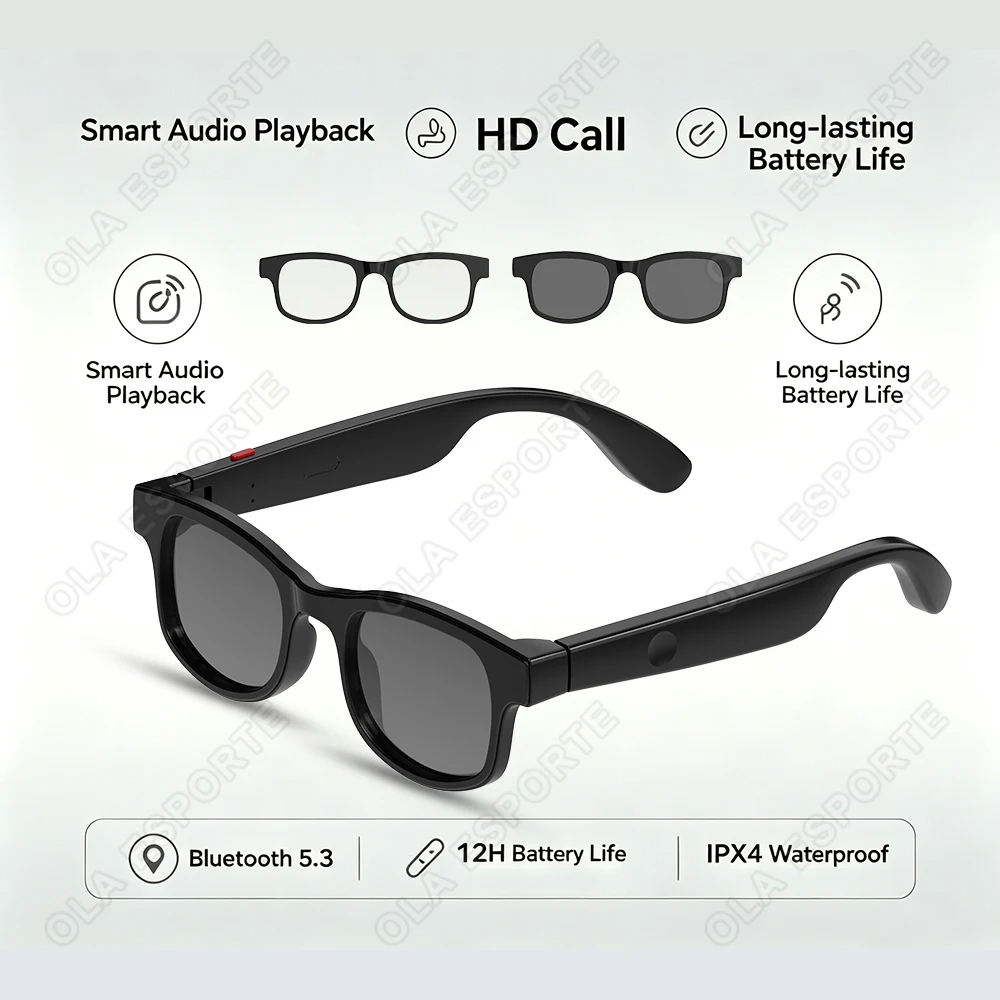 

2026 New Smart Glasses AI Voice Assistant Wireless Calling Music Control UV400 Bluelight Protect Smart Glasses For Android IOS