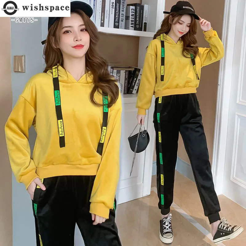 2022 Winter New Double-sided Velvet Suit Women's New Loose Casual Sportswear Plush Thickened Hooded Sweater Two-piece Set