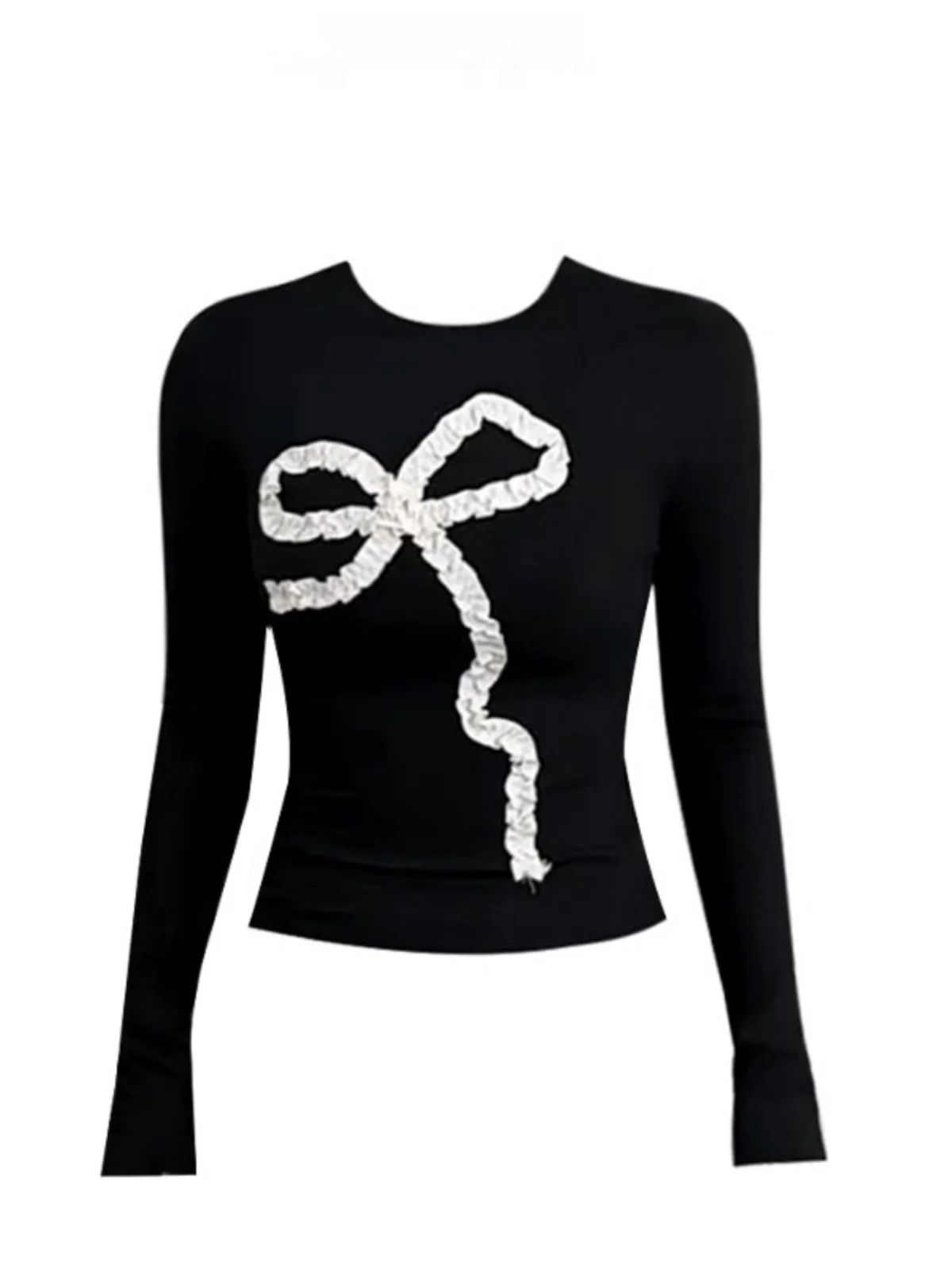 

Ele Long Sve T-irt Women's Slimming Knot 3D Sle Initial Beau Top 2024 Autumn New Faion plus Size