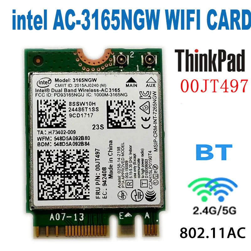 For Intel 00JT497 Dual Band Wireless-AC 3165 BT4.0 2.4G 433M NGFF 3165NGW Wireless Card for  ThinkPad Lenovo E460 E560 300S