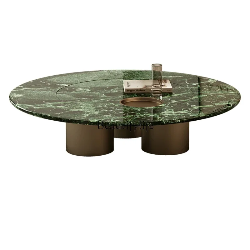 

American Pure Natural Luxury Stone Endtable Advanced Simple and Light Luxury Rotating Storage Marble round Coffee Table