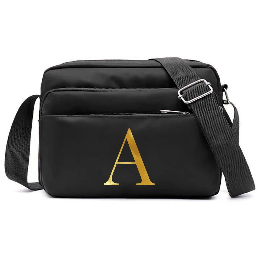 New Portable Multi-layer Travel Leisure Simple Black Storage Bag Letter Series Printing Pattern One Shoulder Crossbody Bag