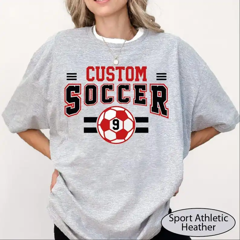 

Custom Soccer Football Name and Number Shirt Unisex Design Team Name Soccer Sport Player Tshirt Game Day Mascot Soccer Shirt