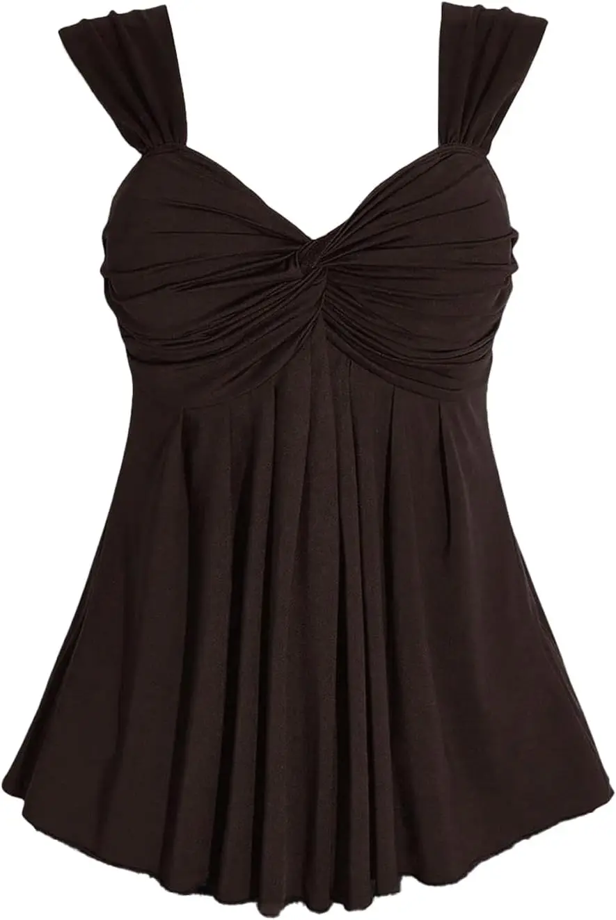 

Women's Plus Size Babydoll Tops Twist Front Sleeveless Peplum Flowy Going Out Top