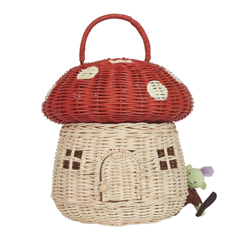 Imagem -04 - Rattan Storage Basket With Mushroom-shaped Handmade Fofo Presente Artesanal Decoração Arte Rosa 24x28cm