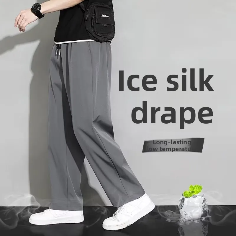 

Мужские летние спортивные повседневные брюки из ледяного шелка, быстросохнущие, тонкие, свободные, прямого кроя, укороченные (до щиколотки), модные и универсальные