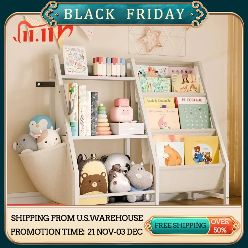 Kids Bookshelf and Toy Organizer, 3 Tier Bookshelf for Kids, Montessori Bookcase Book Shelf for Kids Rooms, Bedroom, Playroom