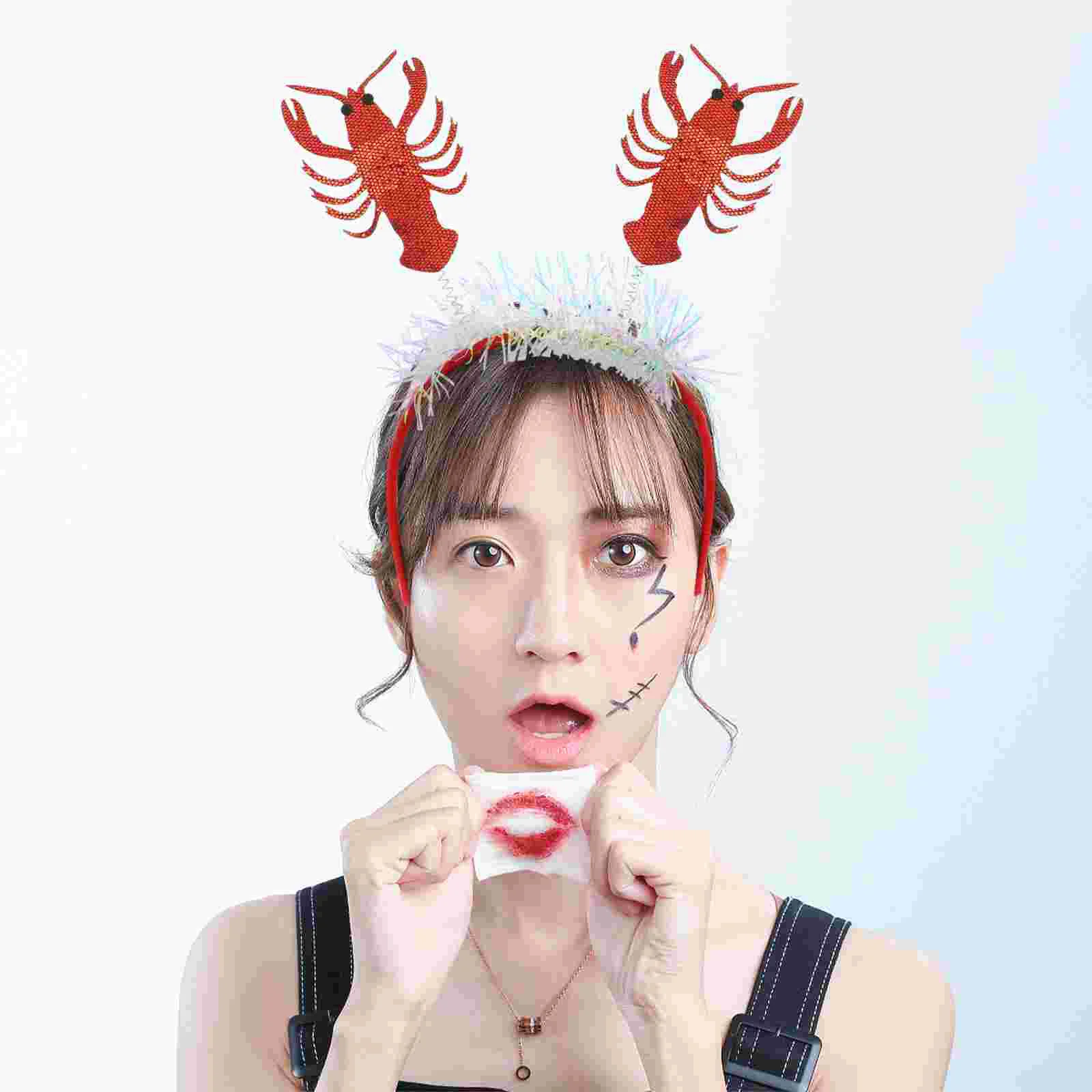 

2 Pcs Lobster and Crab Headbands Red Hair Hoops Interesting Decor Party Costume Prop Headdress Greeter Unique Lint Cloth