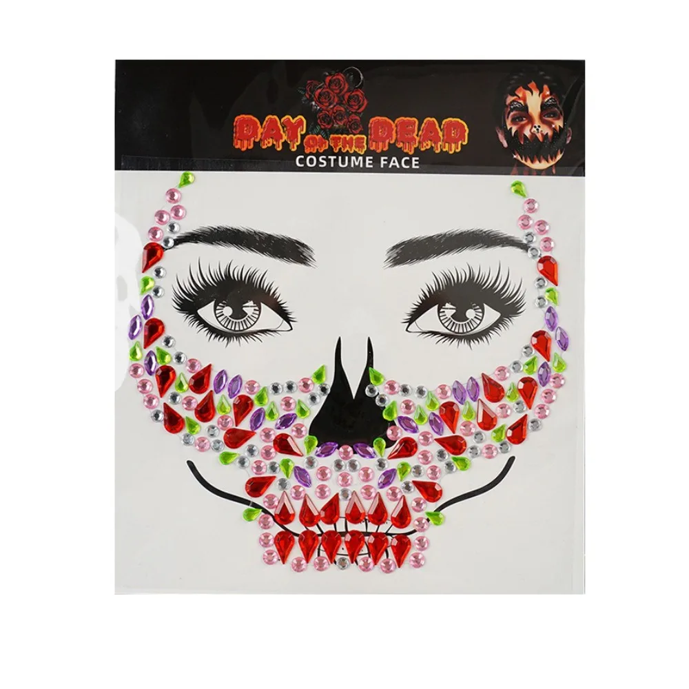 

Funny Rhinestone Face Sticker DIY Colorful Crystal Halloween Fake Tattoo Cosplay Props Clown Makeup Skull Face Sticker Body Art