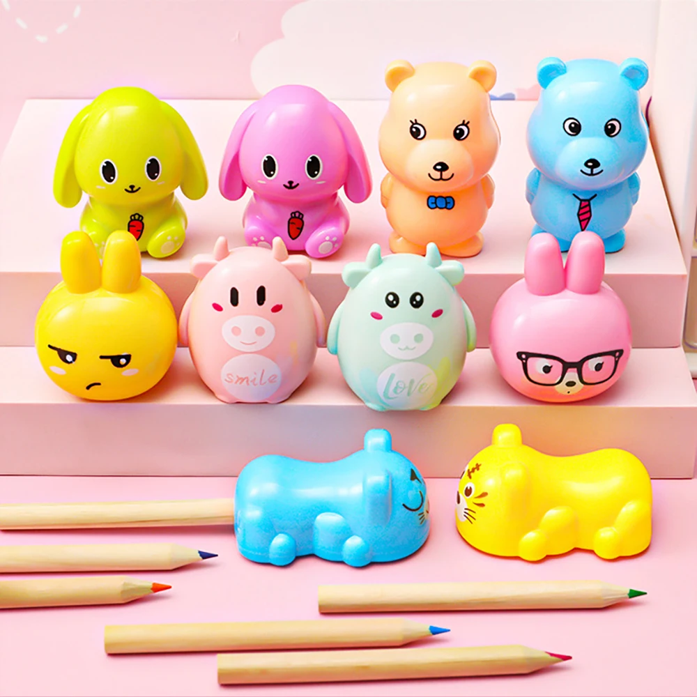 2Pcs Cartoon Animal Pencil Sharpener Mini Kawaii Sharpener Kindergarten Student Children's Gift School Stationery Supplies