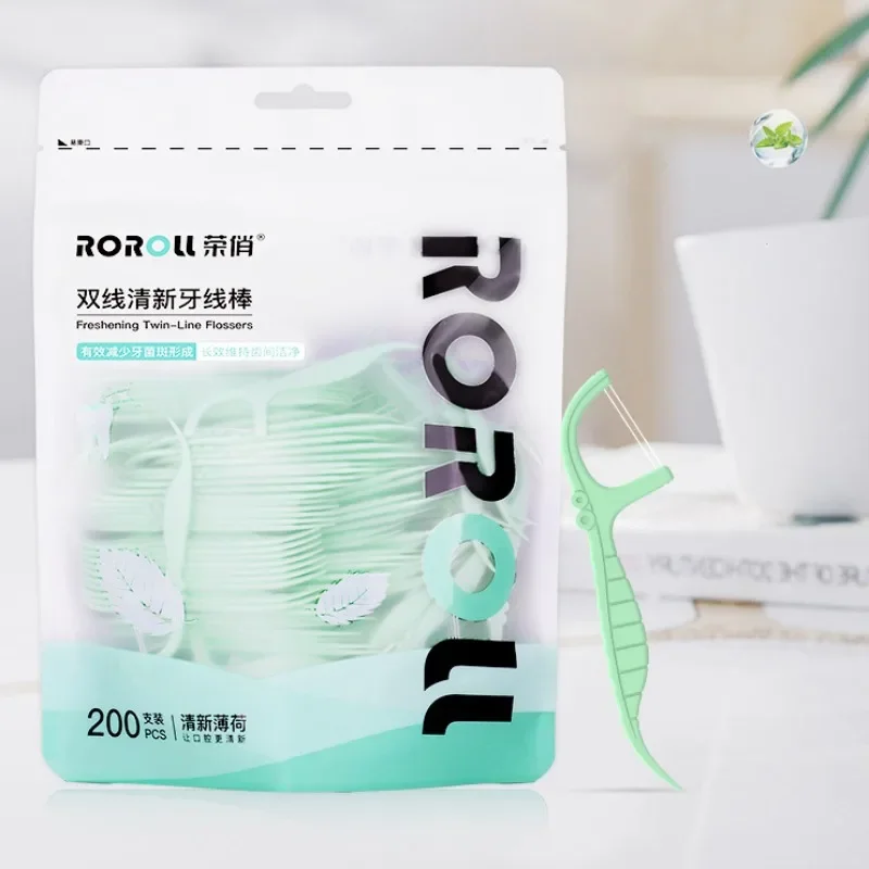 100/200 Stuks Wegwerp Mint Dubbele Lijnen Tandheelkundige Sticks Schoonmaken Tandzijde Rager Stok Tandenstoker Orale Schoonmaken tool