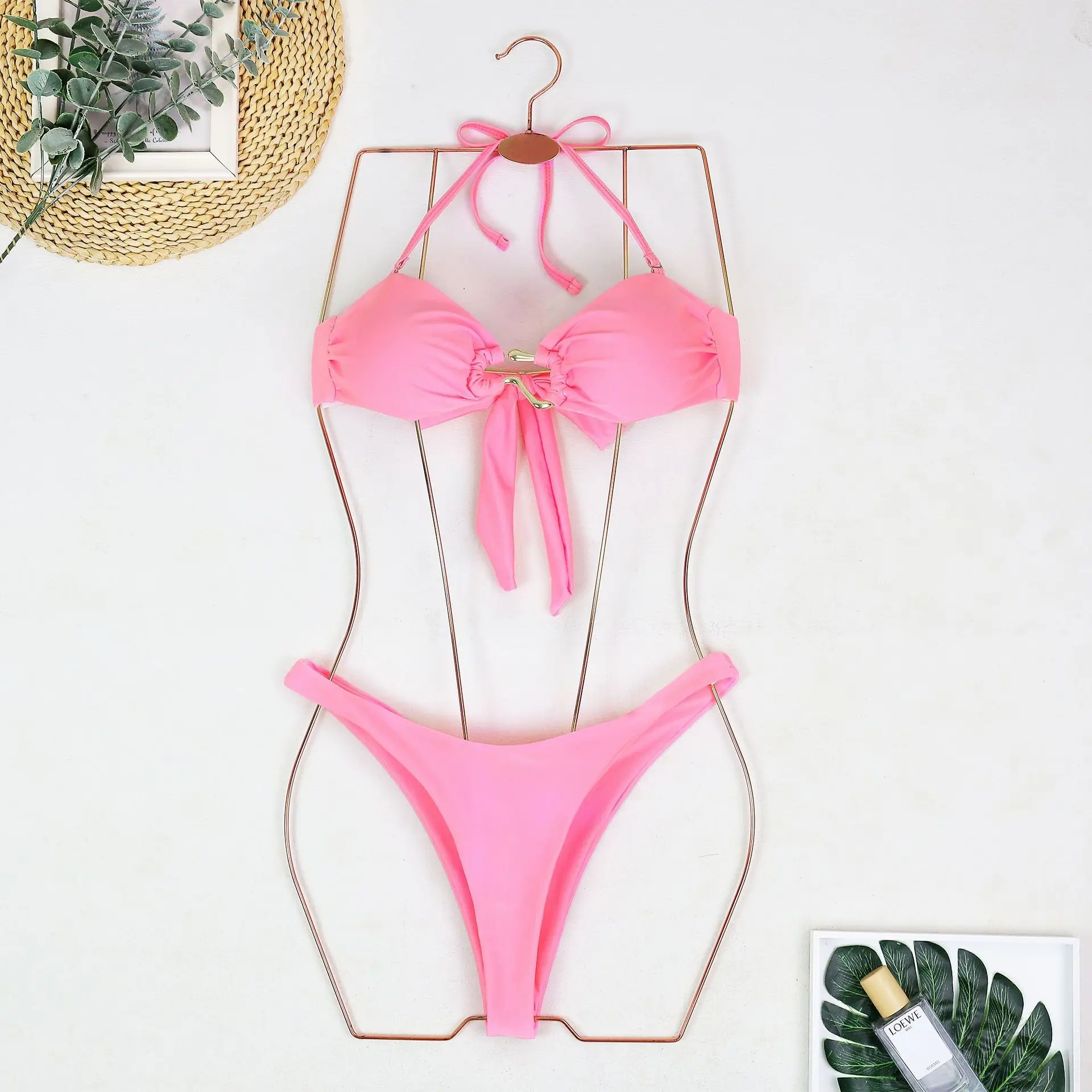 CPUTAN 2024 Push Up Bikini Set Sexy Halter Two Piece Swimwear Biquini Swimsuit Summer Brazilian Bathing Suit Beachwear Solid