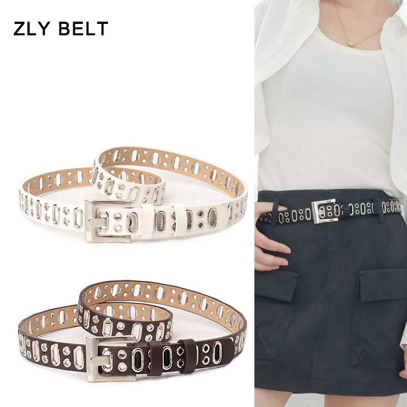 ZLY 2024 New Fashion Belt Women Men 110CM Luxury PU Leather Material Silver Metal Pin Buckle Versatile Punk Style Casual Belt