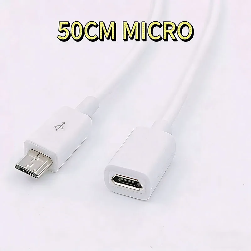 Micro USB Male to Female Extension Cable 50cm 5-Core 5Pin Micro USB Male to Female Data Sync Charging Cord