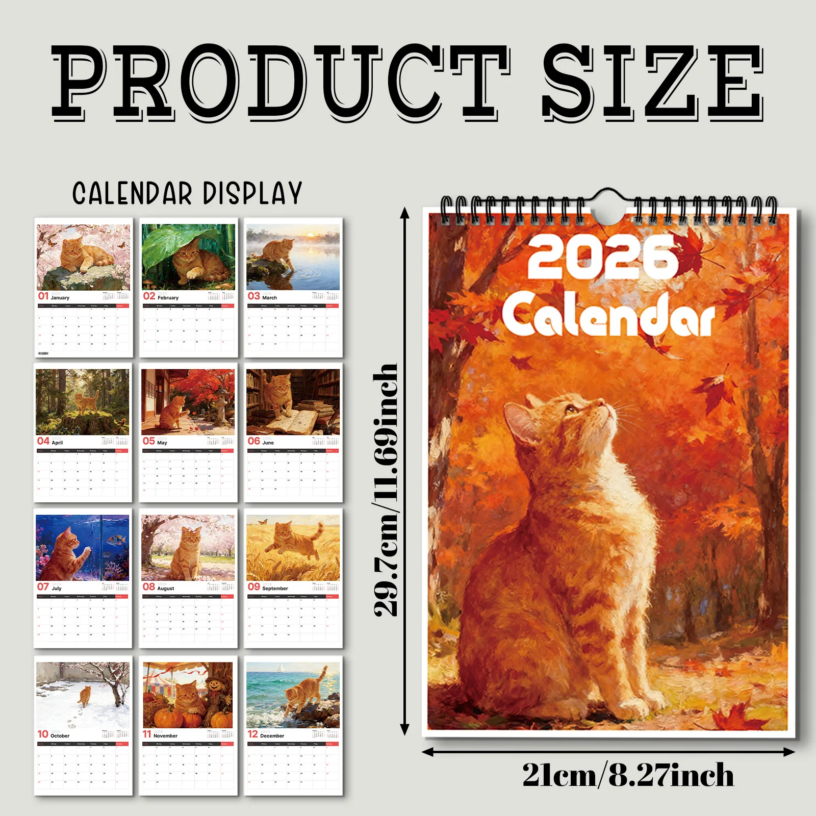 Calendario a tema gatto arancione 2026 da 1 pezzo, adatto per controllare le date, perfetto per gli amanti dei gatti, fa un regalo confortante e curativo