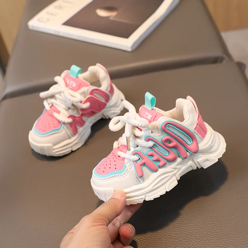 2024 Baby Chunky Shoes Girl Sports Shoes Toddler Boy Fashion Solid Color Sneakers 1-6 Years Kids Casual Breathable Running Shoes