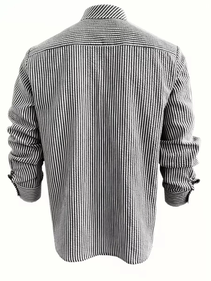 Herren Langarm-Streifenhemd mit Lockerem Schnitt Stilvolle Bequeme Freizeitkleidung für Alle Jahreszeiten Ideal für Outdoor-Aktivitäten – Detail 11
