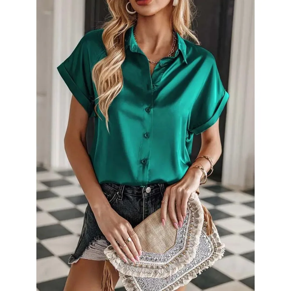 

Летний женский повседневный свободный топ на пуговицах ort Sve Pure Color, удобный дышащий модный женский топ