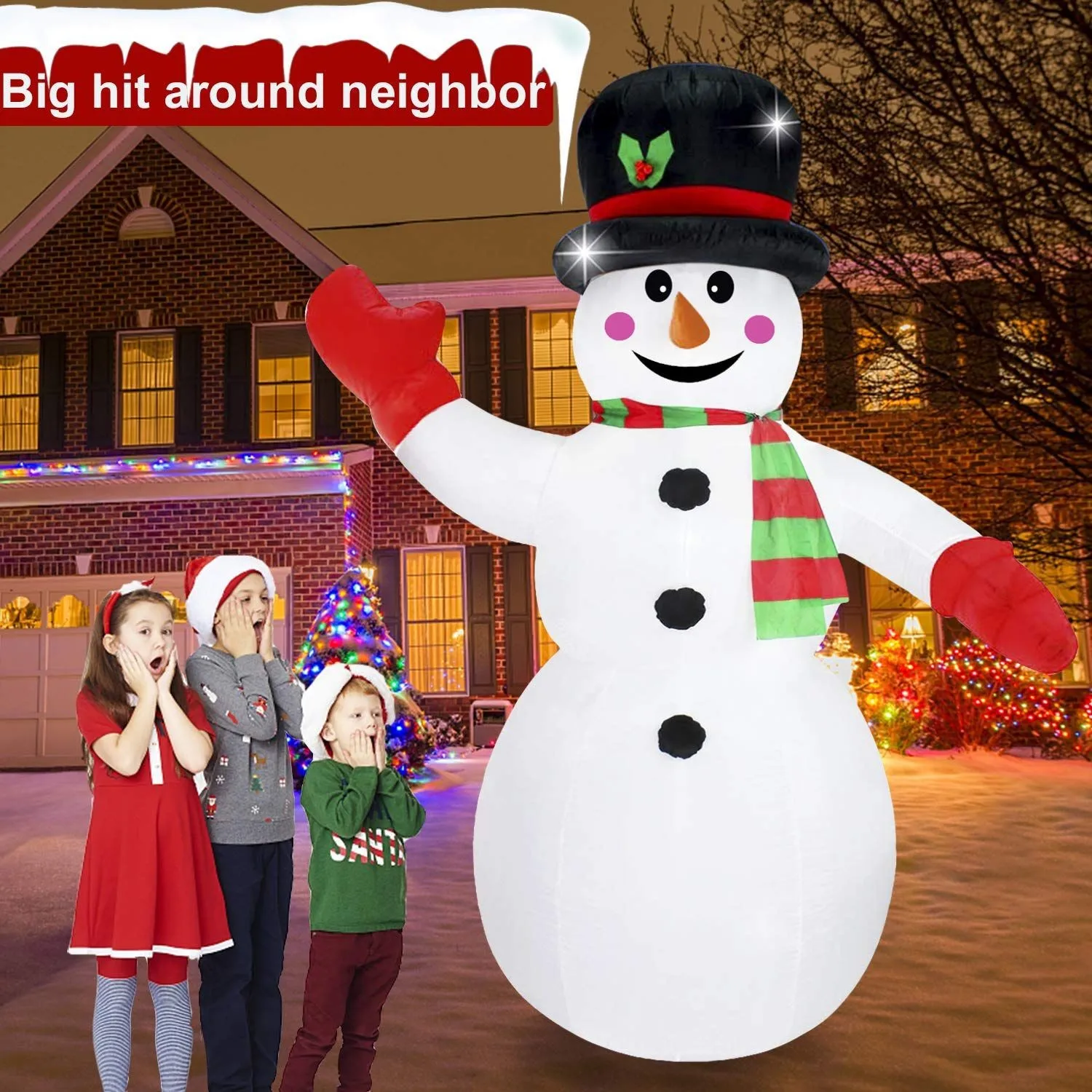 

2.4m Inflatable Snowman 8ft Christmas Snowman Balloon Air Model Garden Decoration Party Background Led Glow-In-The-Dark Props