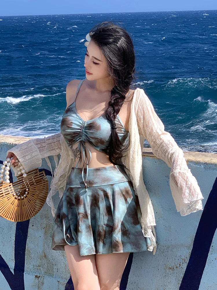 

plus Size Women's Swimwear Sexy Svel Tee-piece Set Conceals Belly Flattering for Hot Springs V-ne Skirt Sle