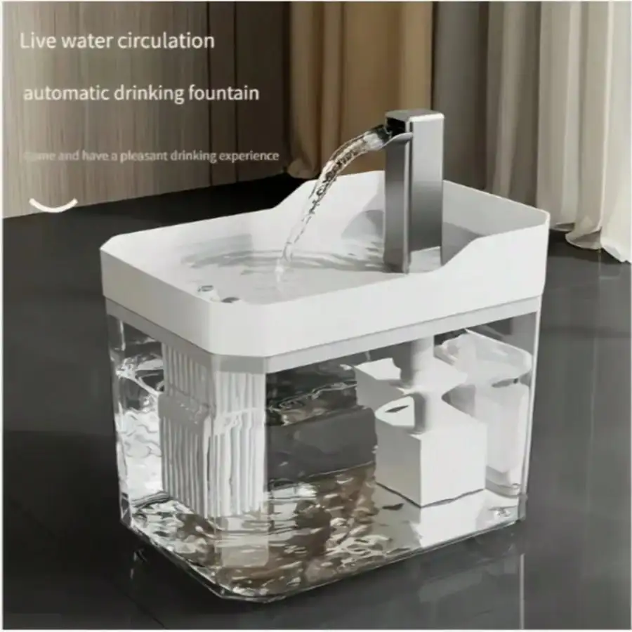 Pet Intelligent Drinking Water Source Automatic Circulation Cat Water Dispenser, 50.72 Ounces Ultra Quiet USB Rechargeable Cat Water Bait, Mobile Water Cat Supplies (Excluding Plug), No Battery