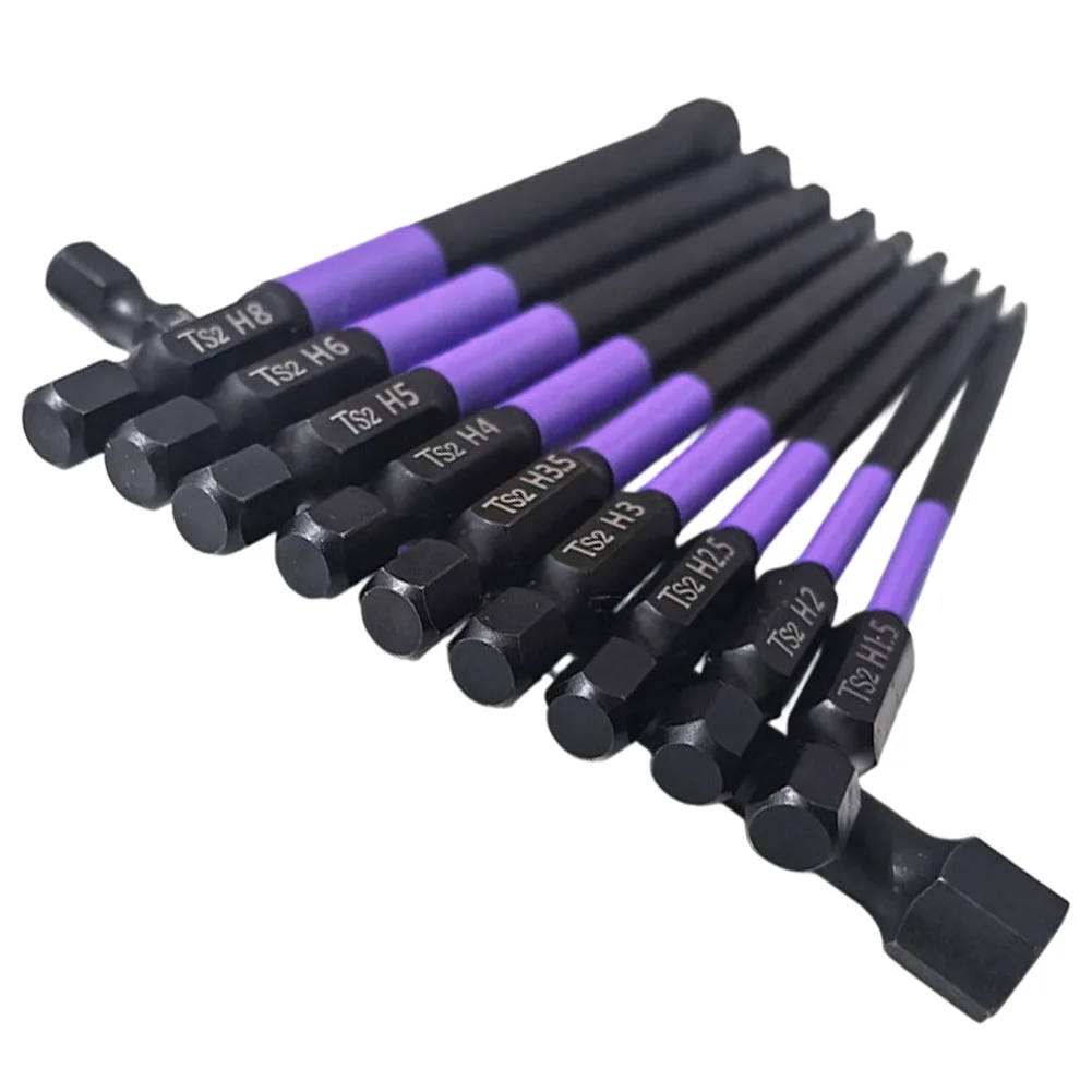 10pcs For Impact Rated Hex Bit Set Magnetic Screwdriver Bits for Drill Drivers 1/4in Hex Shank H1.5 through H10 100mm Length
