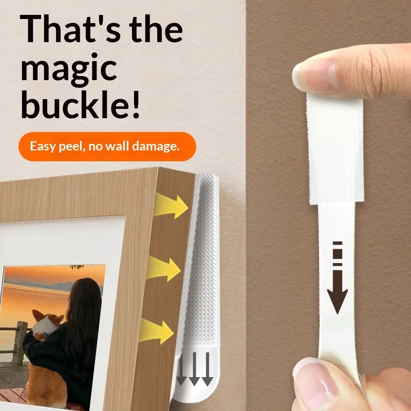 No Drill Magic Tape Picture Hanger Traceless Wall Hook Reusable Adhesive Sticker for Photo Frame Wall Fixing