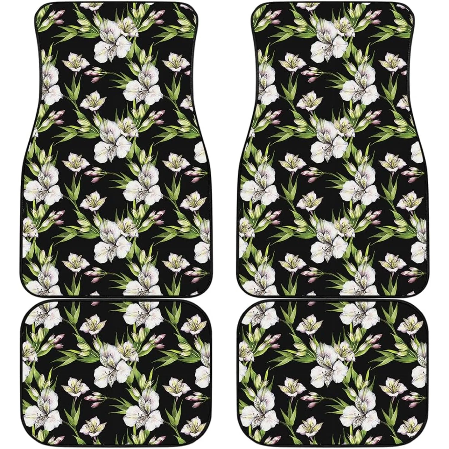 Juego de alfombrillas florales para coche con diseño de alstroemeria en acuarela, delanteras y traseras, ajuste universal, accesorios interiores para automóvil, diseño estampado elegante