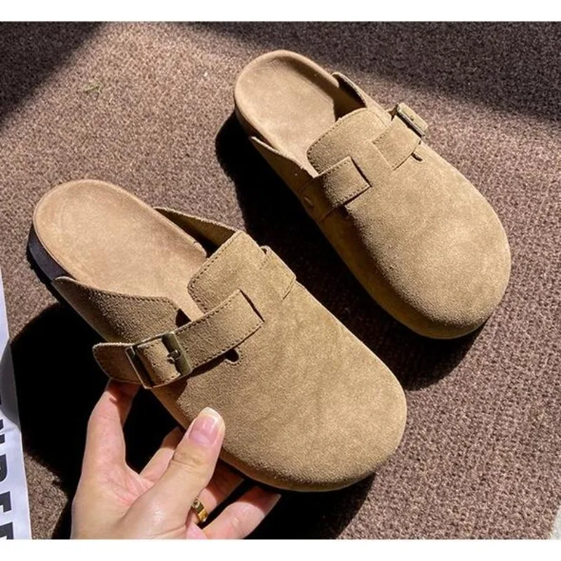 

Designer Fashion Women's Suede Mules Slippers Men Clogs Cork Insole Sandals with Arch Support Outdoor Beach Slides Home Shoes