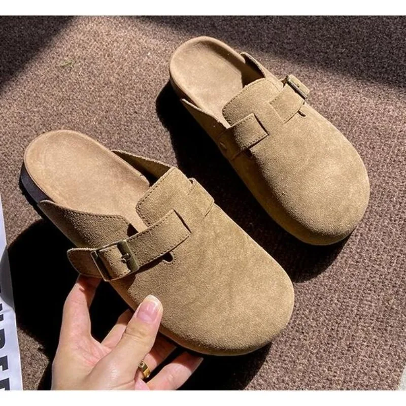 Designer Fashion Women's Suede Mules Slippers Men Clogs Cork Insole Sandals with Arch Support Outdoor Beach Slides Home Shoes