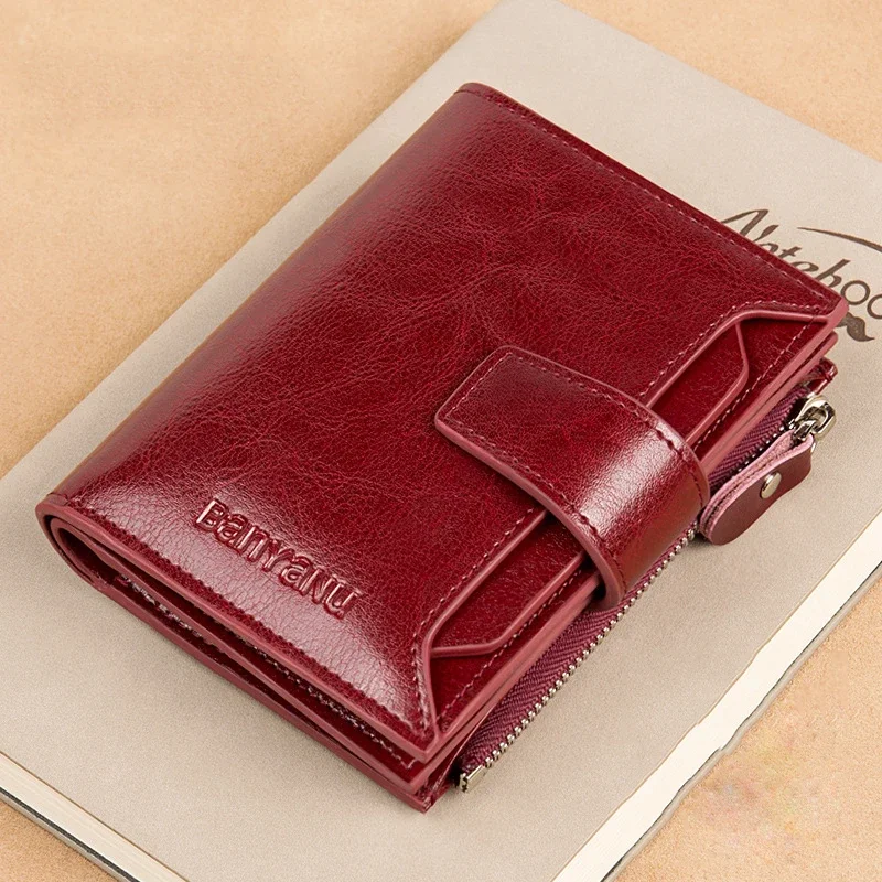 Genuine Leather Women's Wallet Multifunctional Anti Theft Swipe Card Bag Short Large Capacity Folding Zipper Wallets
