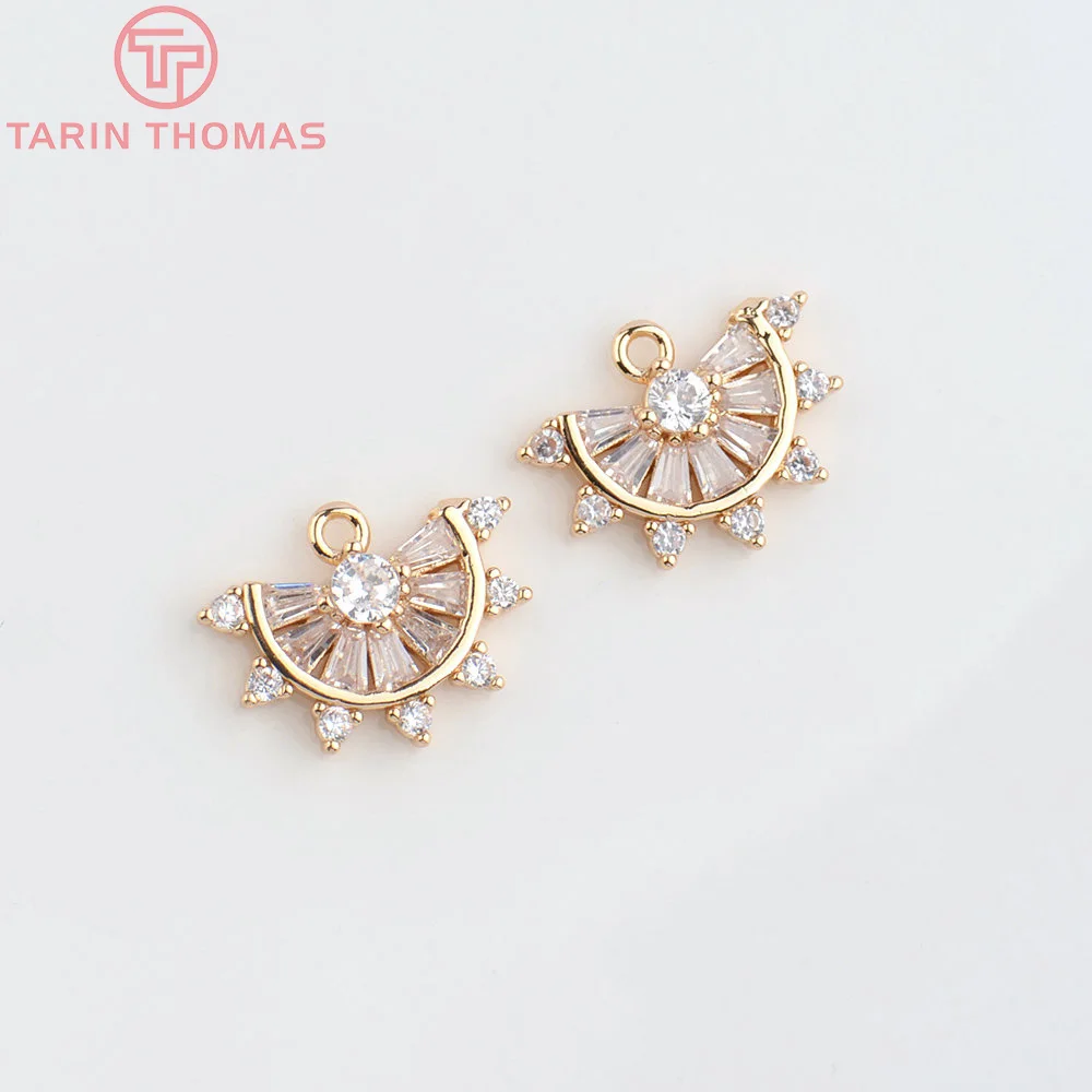(4824)6PCS 14,5 x10MM 24K Champagner Gold Farbe Messing mit Zirkon Sector Form Charms Anhänger Diy Schmuck Erkenntnisse Zubehör