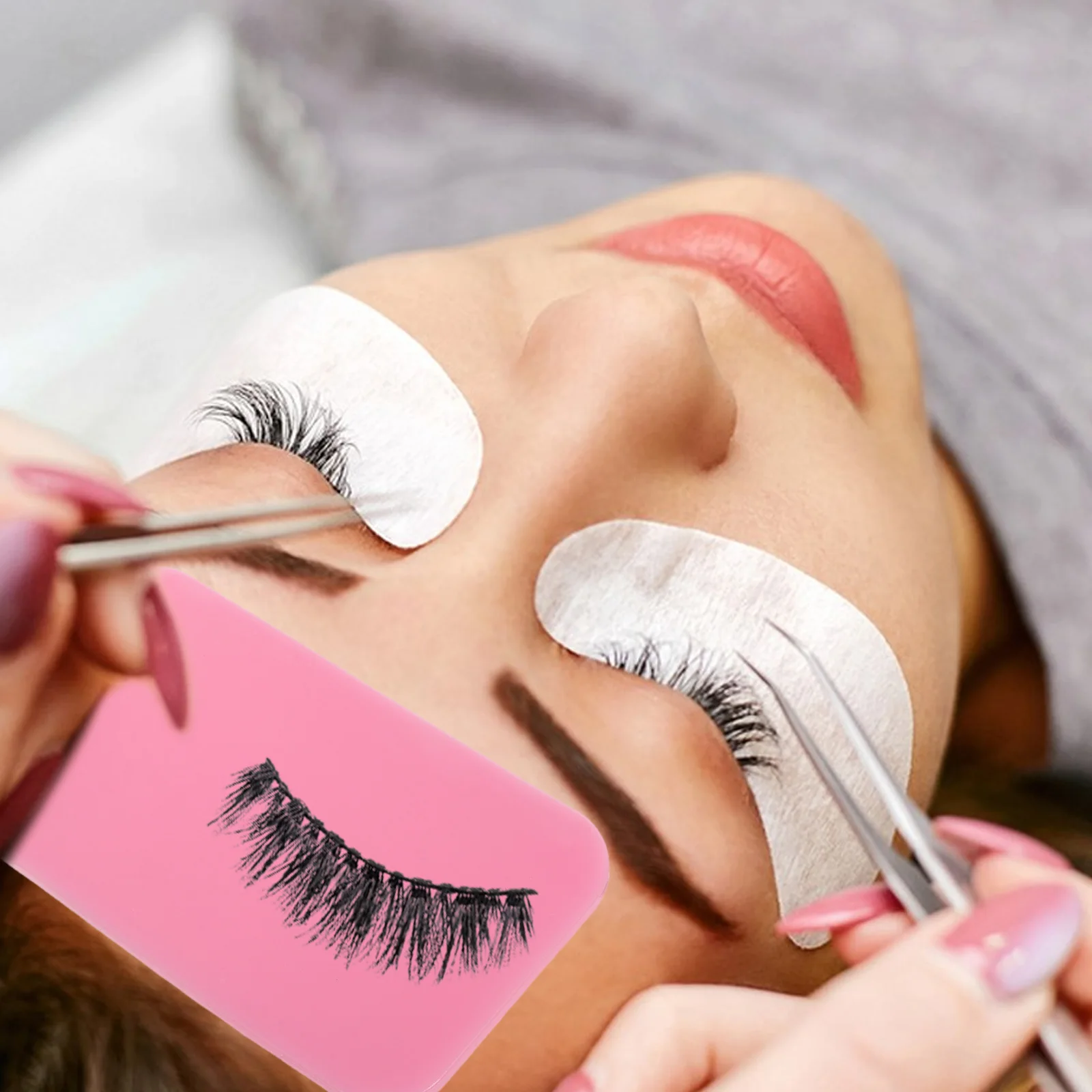 

10Pcs Eyelash Extension Pads Silicone Reusable Rectangle Lash Grafting Pallet Lash Positioning Stickers Pink Transparent