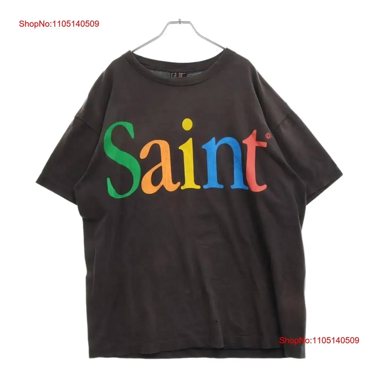 سانت مايكل 24SS ملون S TEE SM YS8 0000 001 شعار طباعة Vi خمر غسلها تنوعا أوم امتدت أنيق مريح