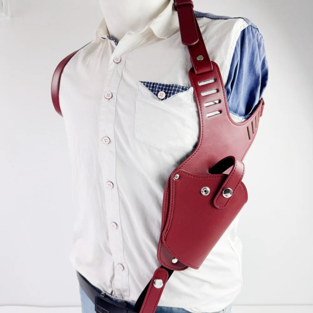 Burgundy Dark Brown Outdoor Armpit Cowhide Shoulder Pistol Bag Genuine Leather Holster Slant Shoulder Strap