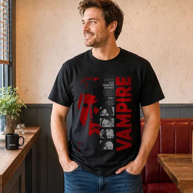 The Vampire Diaries Graphic T-Shirt, 0811 Retro Horror Series Print Tee