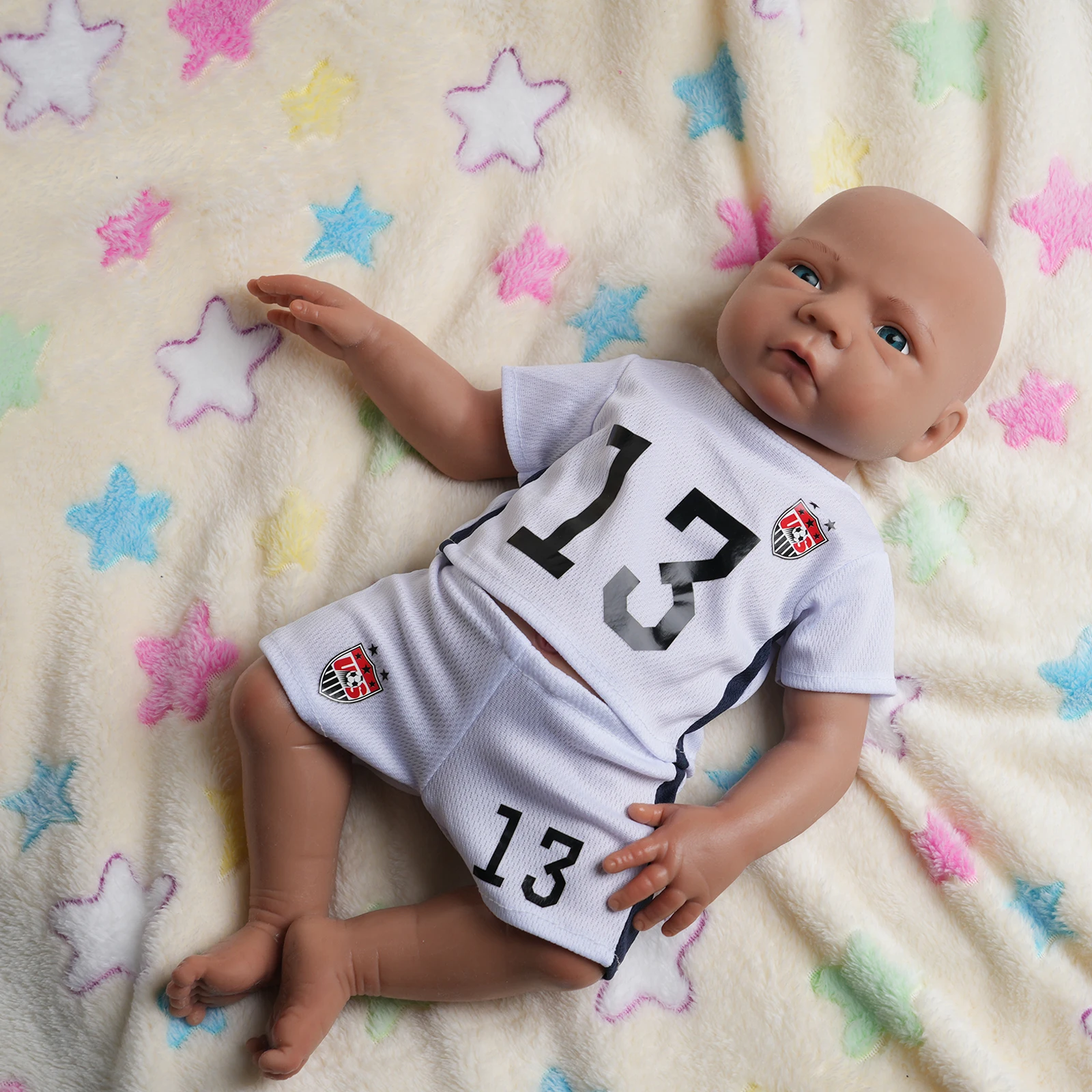 18 Inch Realistic Reborn Baby Doll Boy Full Body Silicone Brown Skin Weighted Lifelike Infant Doll