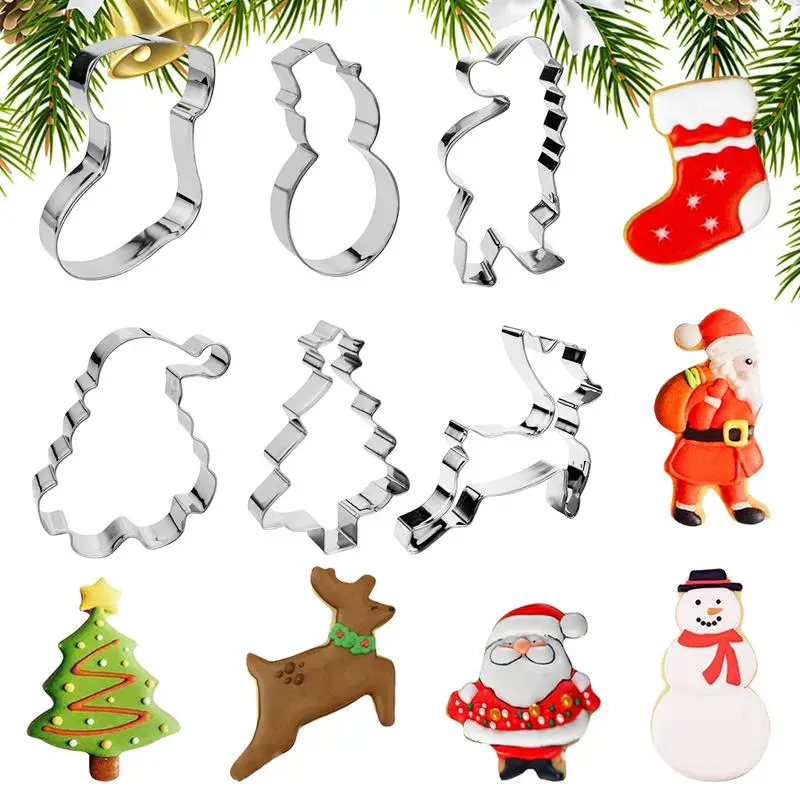 6PCS Set Stainless Steel Christmas Cookie Cutters Multiple Shapes Christmas Cookie Cutters Set Christmas DIY Biscuit Mold