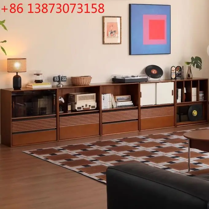 Simple retro solid wood bookcase study antique partition cabinet household retro color matching combination cabinet