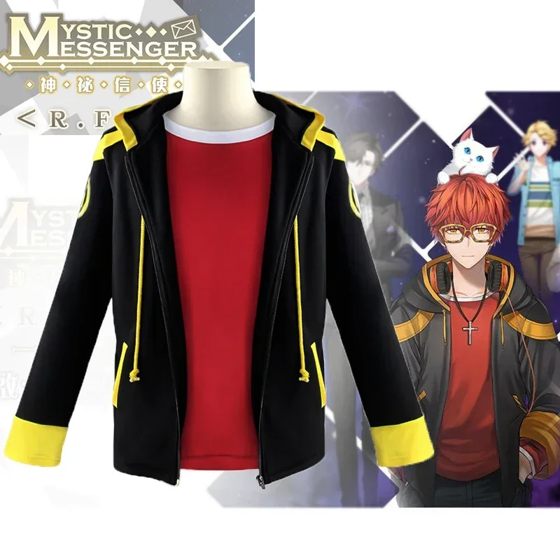Mmystic Messenger cosplay costume 707/unknown Saeyoung console zipper jacket luciel seven hoodies 707 red T-shirt short coat pa5