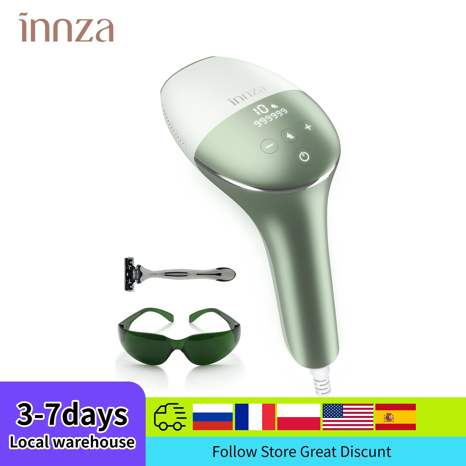 INNZA IPL Hair Removal Device for Women&Men Home Permanent Hair Remover Machine 1-10 High Energy Levels Face Bikini Line Armpit