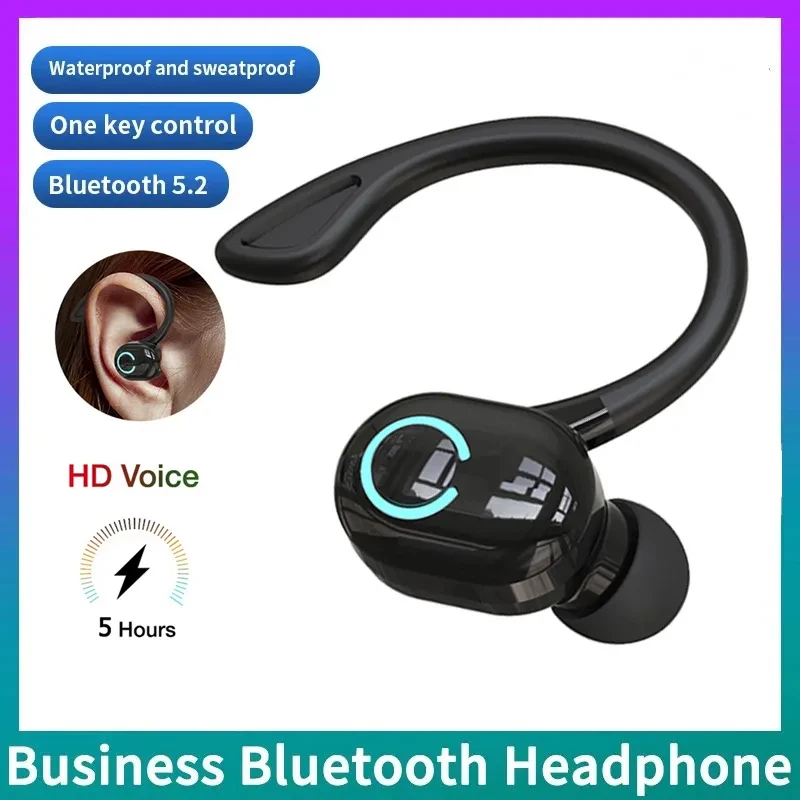 Bluetooth 5.2 Wireless Earphone Ear Hook Mini Business Headphones HIFI Bass Noise Cancelling Sports Gaming Earbuds for Car Call
