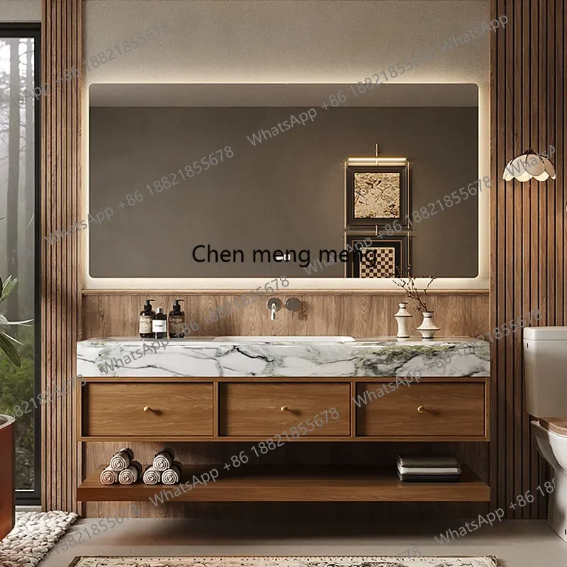 M45 Luxury stone antique bathroom cabinet combination new Chinese bathroom wash face hand basin cabinet retro